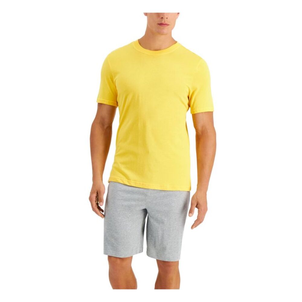 CLUBROOM Mens Yellow Drawstring Short Sleeve T-Shirt Top Shorts Pants Pajamas M